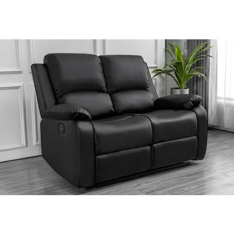 main image of "Boston 2 seater recliner loveseat leather sofa in black"