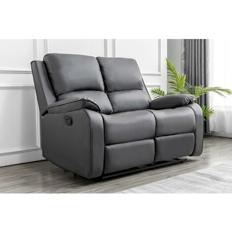Boston 2 seater recliner loveseat leather sofa in grey