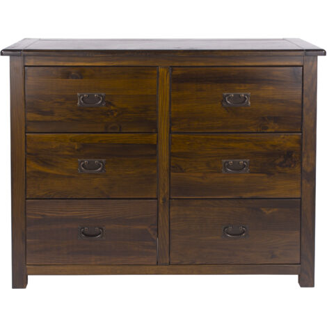 Boston 3+3 Drawer Wide Chest - Pine - 110 x 40 x 91 cm - Dark Brown