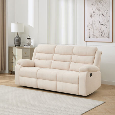 BOSTON 3 SEATER MANUAL FABRIC RECLINER SOFA BEIGE