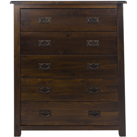 Boston 5 Drawer Chest - Pine - 90 x 40 x 115 cm - Dark Brown