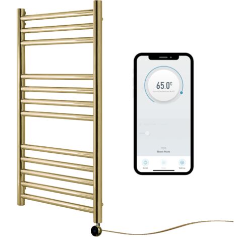 Boston  Brushed Brass Stainless Steel Electric Heated Towel Rail 400mm W x 800mm H