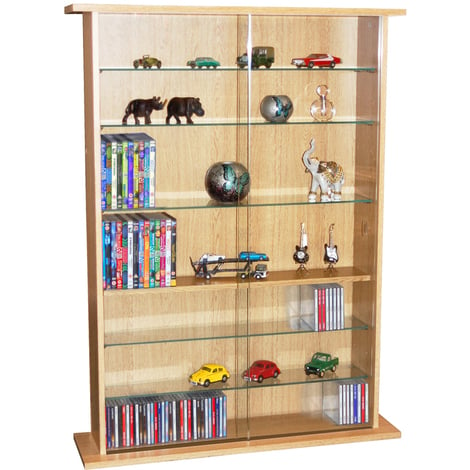 main image of "BOSTON - Glass Collectable Display Cabinet / 600 CD / 255 DVD Storage Shelves - Beech"