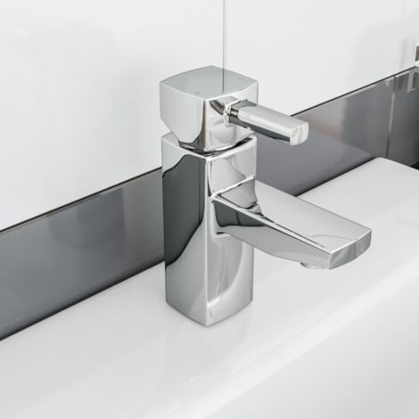 Boston Modern Chrome Bathroom Basin Sink Mono Mixer Tap & Waste