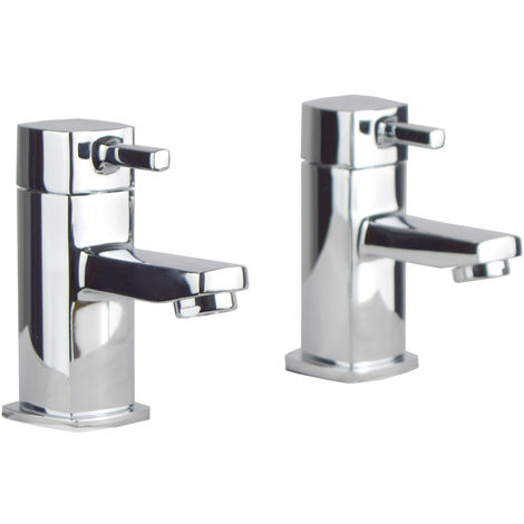 Boston Modern Set of Chrome Hot & Cold Twin Bath Taps Deck Mounted Brass