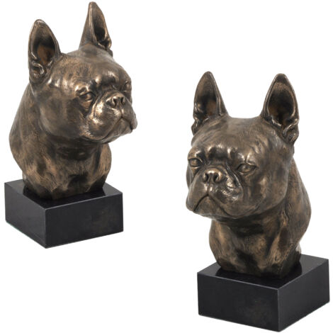 Boston Terrier, Boston Bull Terrier - estatuilla de perro, busto sobre base de piedra, escultura, trofeo para la exposición de perros de la marca Art-Dog