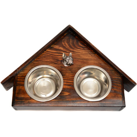 Boston Terrier, Boston Bull Terrier - supporto in legno con ciotole per cani, ciotole decorative per cani, un regalo per l'adozione di un cane di Art-Dog