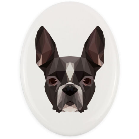 Boston Terrier, Boston Bull Terrier - une plaque avec une photo et une inscription géométrique par Art-Dog