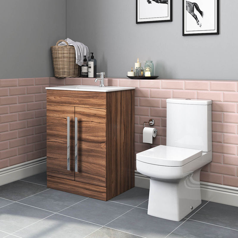 Boston Toilet & Walnut Wall Hung Vanity Unit Cloakroom Suite