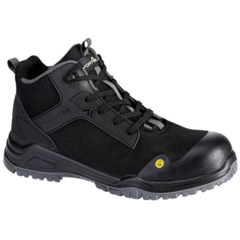 Bota alta protección de tobillos para industrias S3S ESD SR FO FE01 44 Negro/Gris