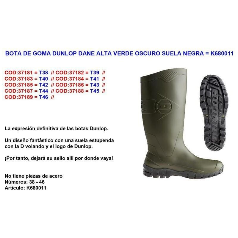 

MIBRICOTIENDA bota de goma dunlop dane caña alta nº 40 verde normal k680011