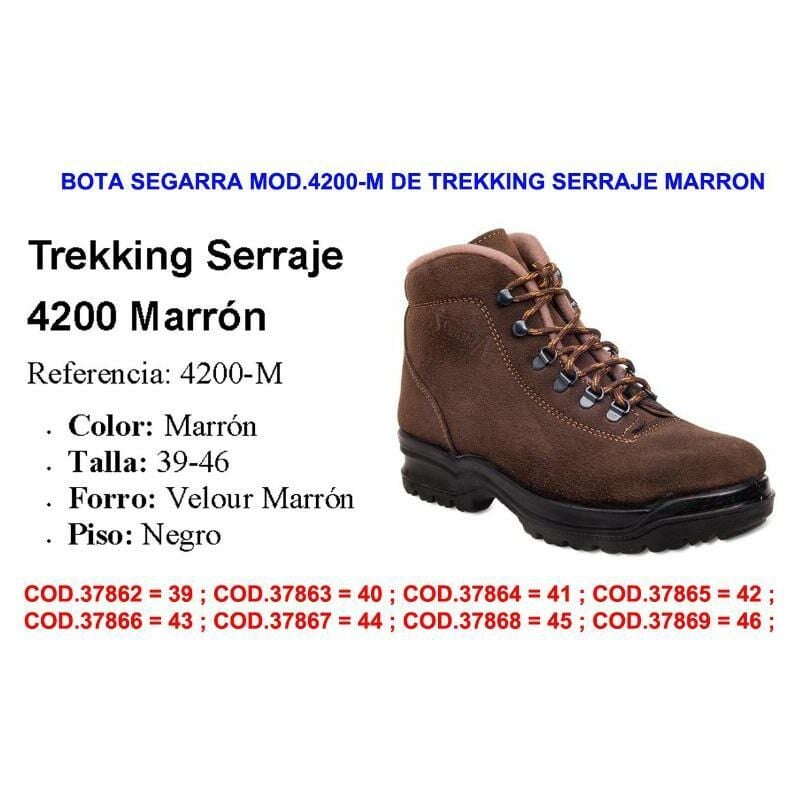 

bota segarra mod.4200-m de trekking serraje marron talla 43 - Mibricotienda