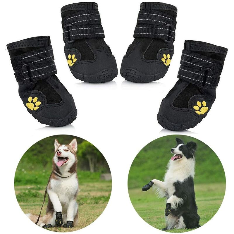 

Botas protectoras para perros, paquete de 4 zapatos impermeables para perros para perros medianos y grandes - Negro