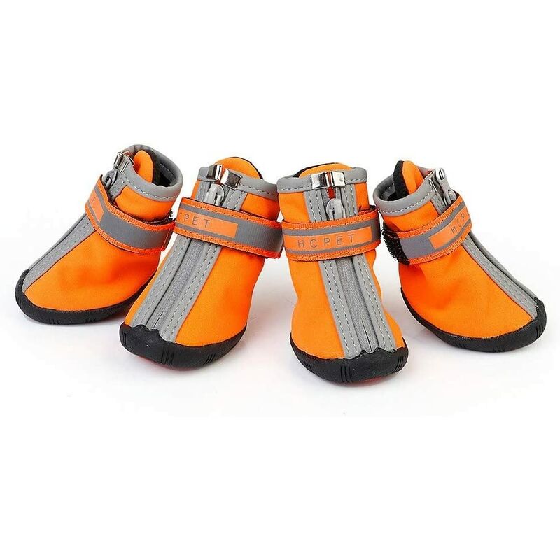 

Botas reflectantes para perros, 4 piezas de botas de protección para perros caniche de peluche brillantes impermeables, forro antideslizante