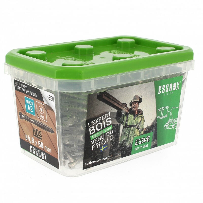 Boîte 250 Vis Terrasse Invisible 4.8X60 Inox A2 Torx