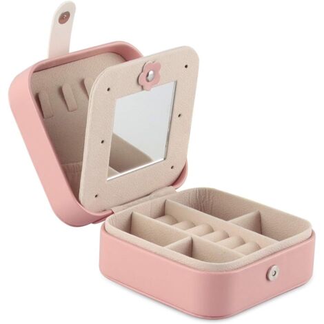 Bote à Bijoux, Bote à Bijoux Portable avec Miroir, Rangement Bijoux De Voyage Organisateur De Bijoux Filles Petit Jewelry Stockage Cas Pour Bagues, D'oreilles, Colliers, Bracelets (Pink),