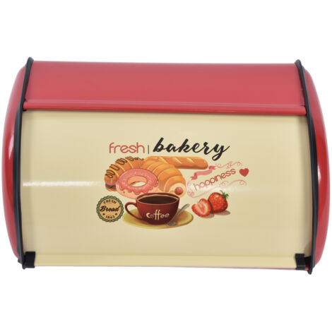 Bote à pain en métal pour comptoir de cuisine, conteneur de support de poubelle à pain de grande capacité avec couvercle à rouleau rouge