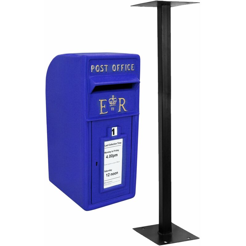 Monster-shop - Boîte aux Lettres Bleue en Fonte avec Stand - Réplique Boîte aux Lettres Royal Mail - Jusqu'à 200 Lettres 5KG [2 Clés gratuites]