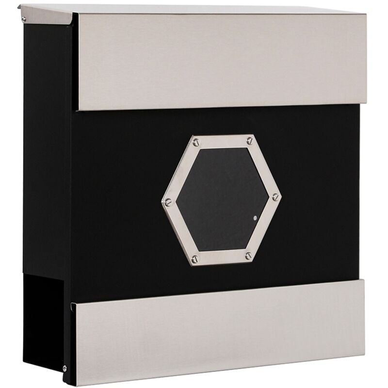 Hublot de boîte aux lettres Boîte à journaux Rouleau de journaux Design mural de boîte aux lettres Poste moderne - 6 coins noir/acier inoxydable