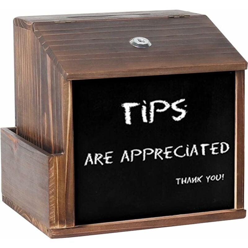 Boîte aux Lettres en Bois - Boîte à Suggestions Champêtre avec Tableau Noir Boîte Donation Murale Serrure Boite - 21x20x17cm Brun