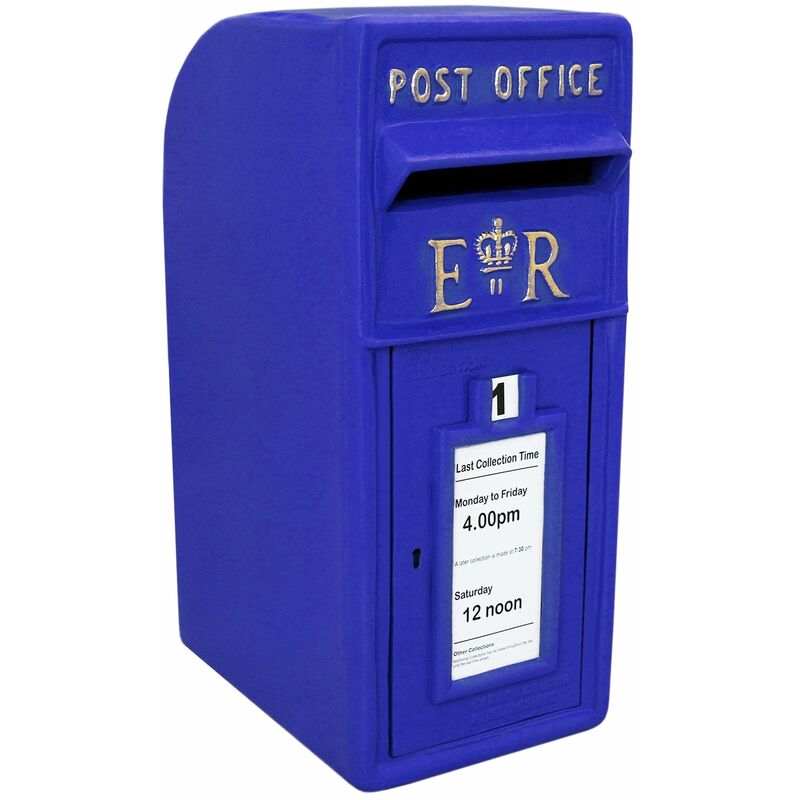 Monster-shop - Boîte aux Lettres Murale Bleue en Fonte Réplique authentique La Poste Royal Mail Pilier Verrouillable Clé Dorée Incluses] Courrier