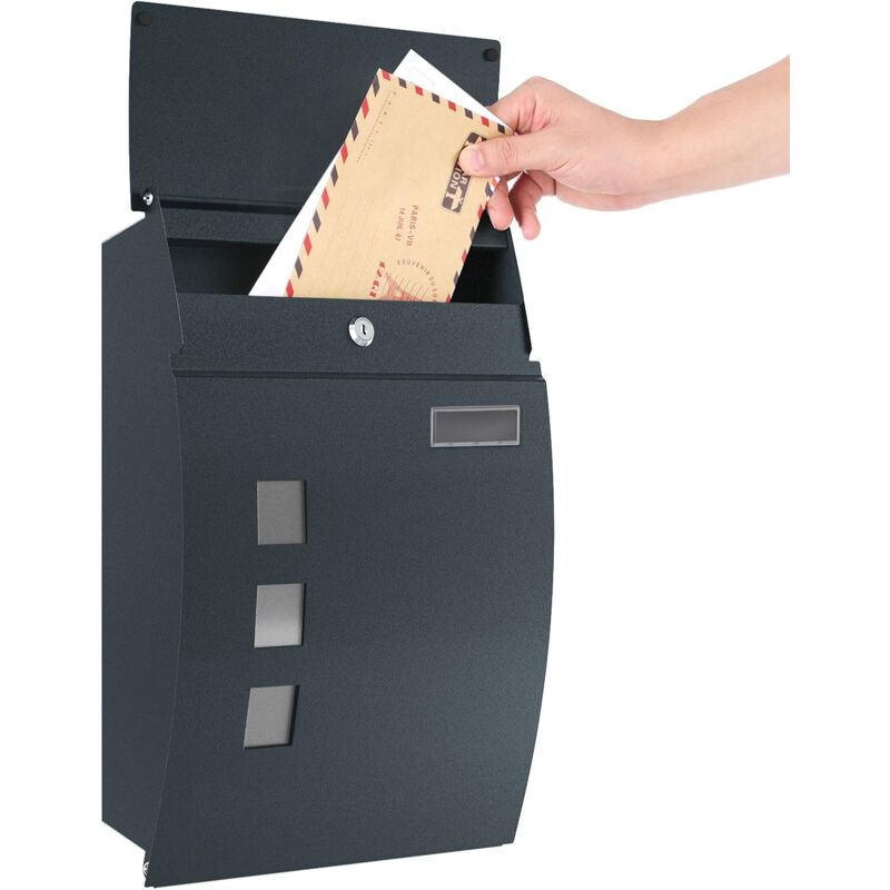 Boîte aux lettres murale, avec fenêtres de visualisation, emplacement pour nom, 2 clés, facile à installer, Gris anthracite GMB030G02