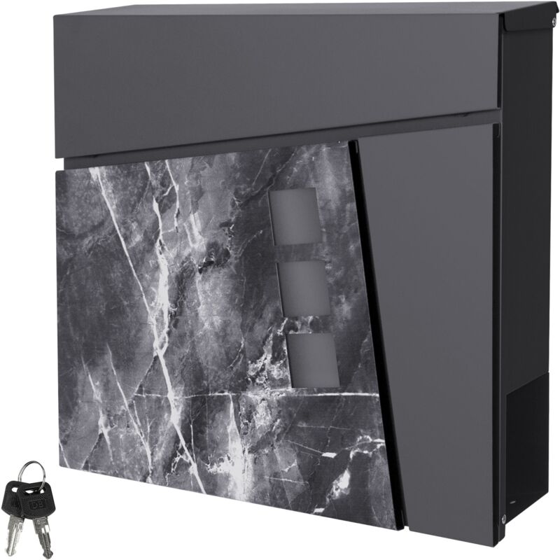 Ml-design - Boîte aux Lettres 37x36,5x11 cm Anthracite/Optique Noir Marbre, Acier, Boîte Postale avec Compartiment à Journaux/Courrier, Verrouillable
