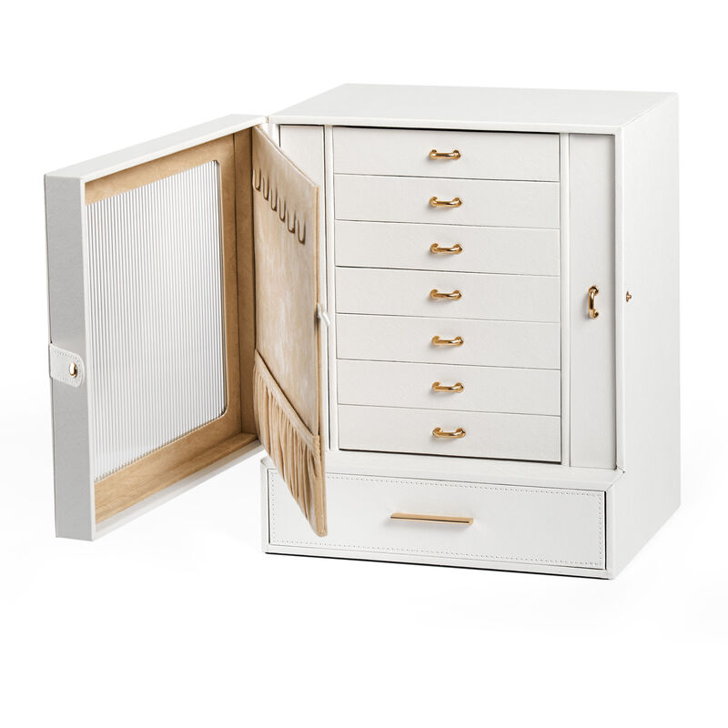 Boîte à Bijoux Extra Large Coffret à Bijoux 8 Couches, boîte à bijoux Femme pour Bagues Boucles d'oreilles Colliers, Blanc - Mondeer