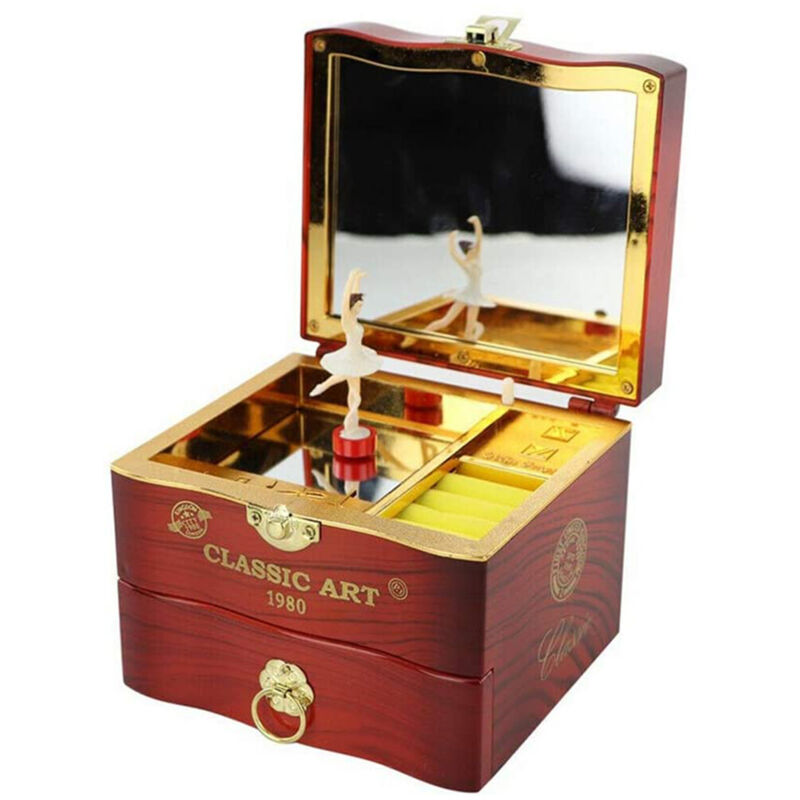 Bote à bijoux musicale, étui à musique vintage rotatif, cadeau avec danseuse ballerine et tiroir coulissant pour ranger les bijoux pour les filles