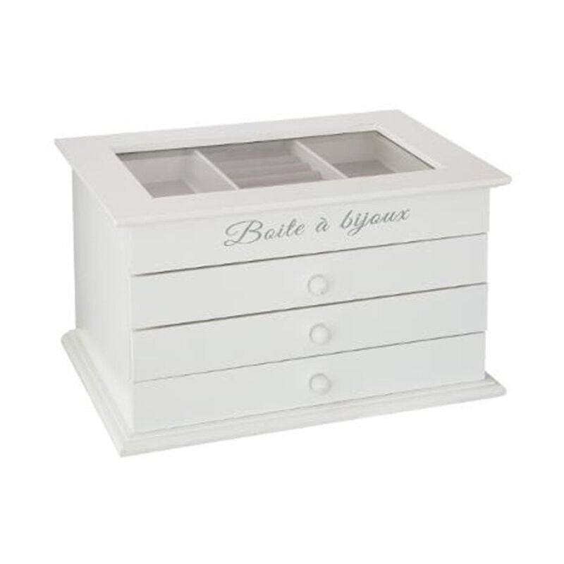 Boîte à Bijoux Vitrée 3 Tiroirs 'Charme' 25cm Blanc