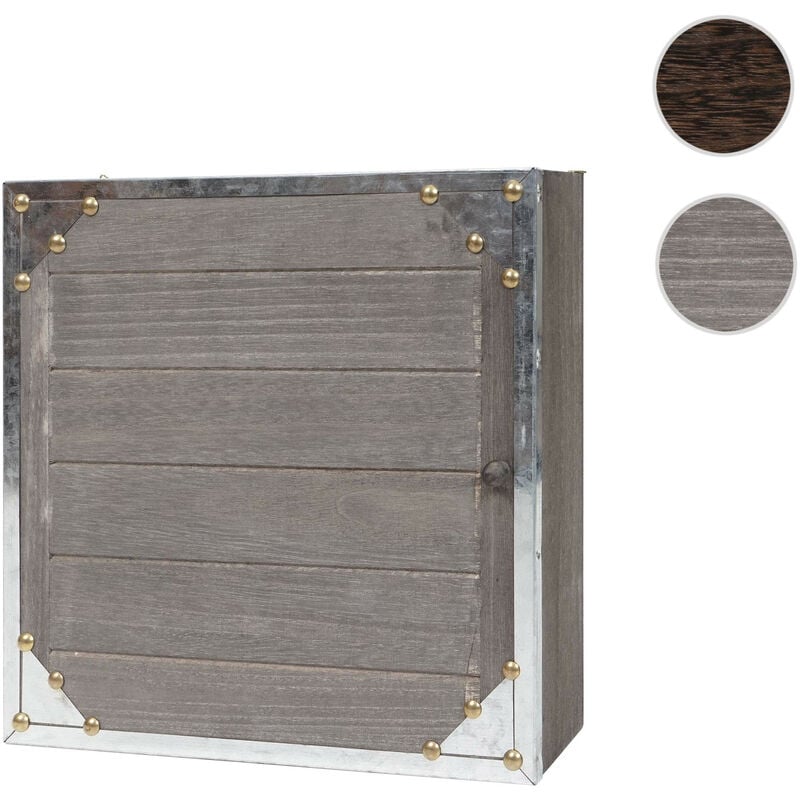 Mendler - Boîte à clés Virginia - armoire à clés en bois - look shabby vintage 27x27x6cm - gris-brun