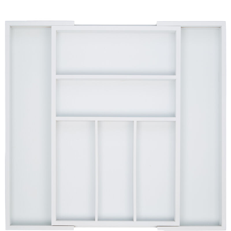 Relaxdays - Boîte à Couverts Tiroir, Extensible, Largeur Variable, 5-7 Casiers, Organiseur Bambou, hlp 5x48x46cm, Blanc