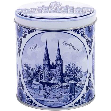 Bote de metal azul y blanco D10x11,5h cm