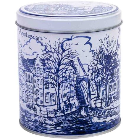 Bote de metal azul y blanco D10x11,5h cm