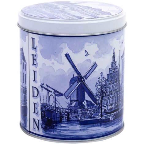 Bote de metal azul y blanco D10x11,5h cm