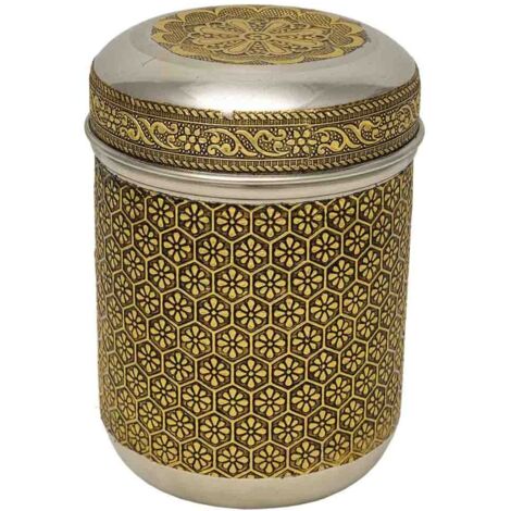Bote de metal repujado dorado 9x9x12 cm