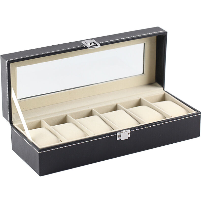 Boîte de montre pour 6 montres, Peau de crocodile - Noir, Ensoleillé