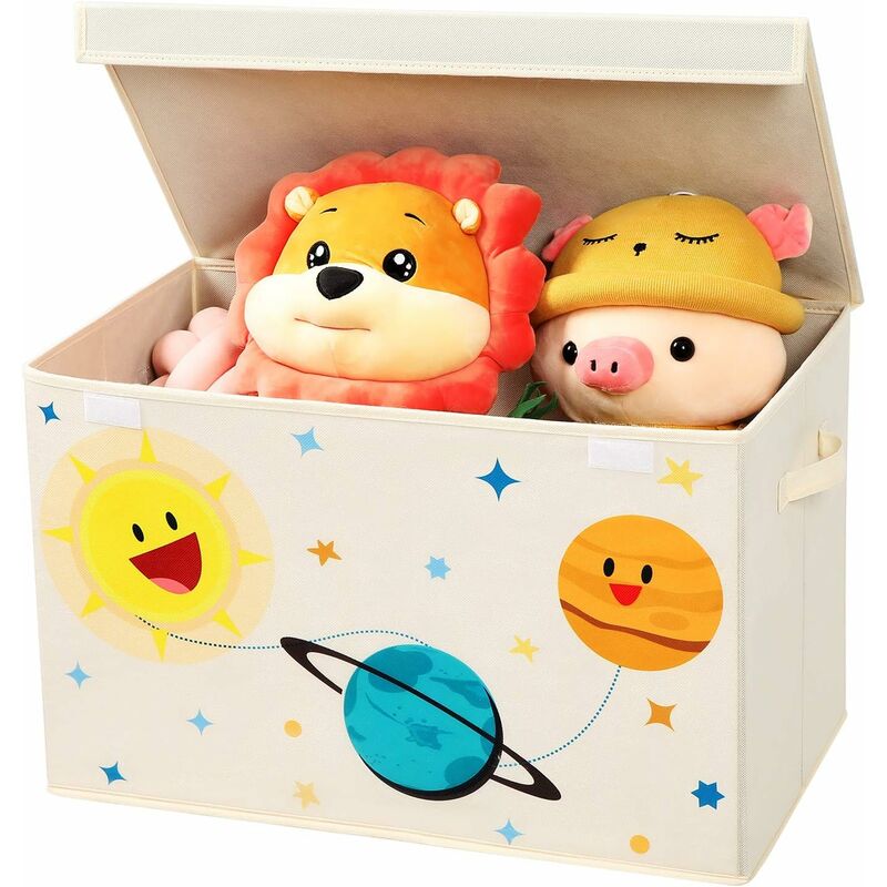 Boîte de Rangement, bac Pliable, Coffre pour Jouets, Organisateur avec Deux poignées et Couvercle, pour Salle de Jeux, Chambre à Coucher, Placard,