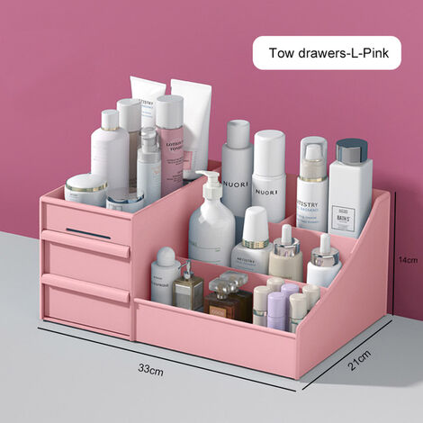 Bote de rangement cosmétique de grande capacité, 1 pièce, tiroir de maquillage, organisateur de bijoux, vernis à ongles, conteneur de maquillage, bote de rangement acrylique de bureau,B-Pink L