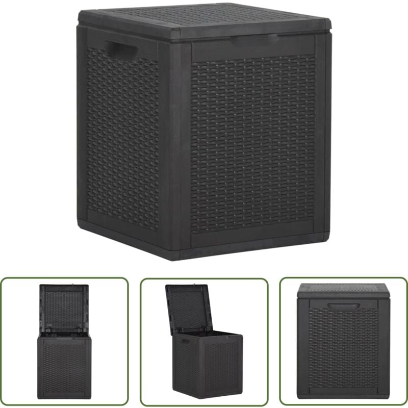 Doc&et² - The Living Store Boîte de rangement de jardin 90 l Noir pp Rotin - Boîte De Rangement Jardin - Coffre De Rangement Extérieur - Rangement