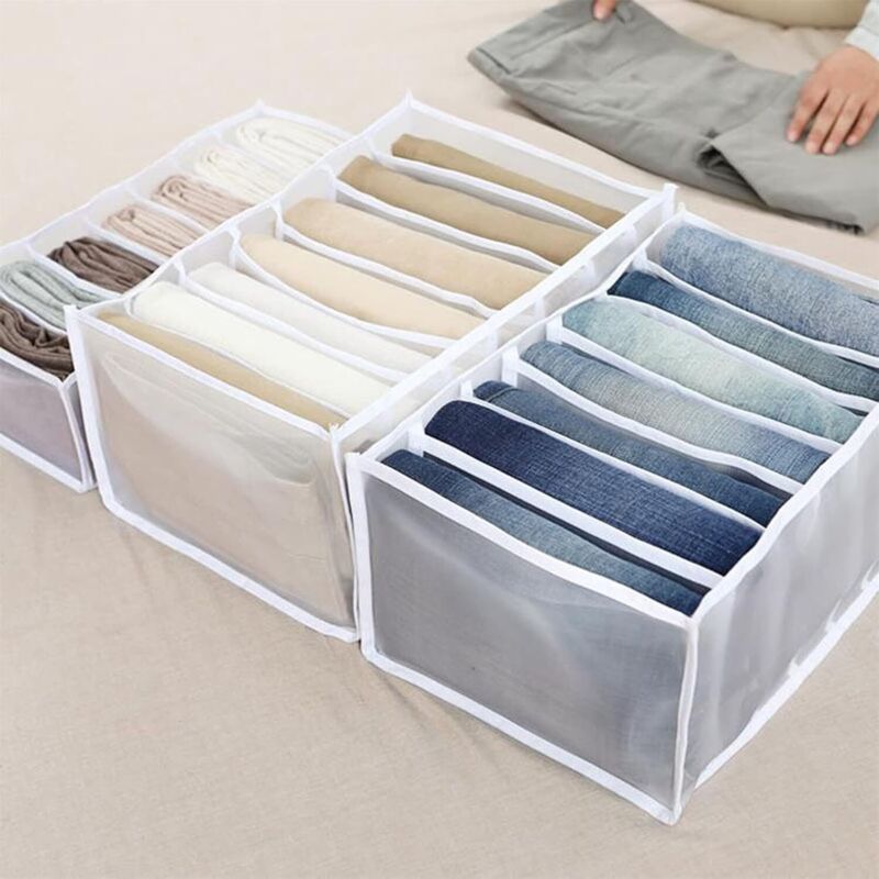 Mezheng - Boîte de rangement de tiroir avec compartiments pour jeans, armoire, tiroir, cloison de séparation en maille, pour jean, blanche, 7 grilles
