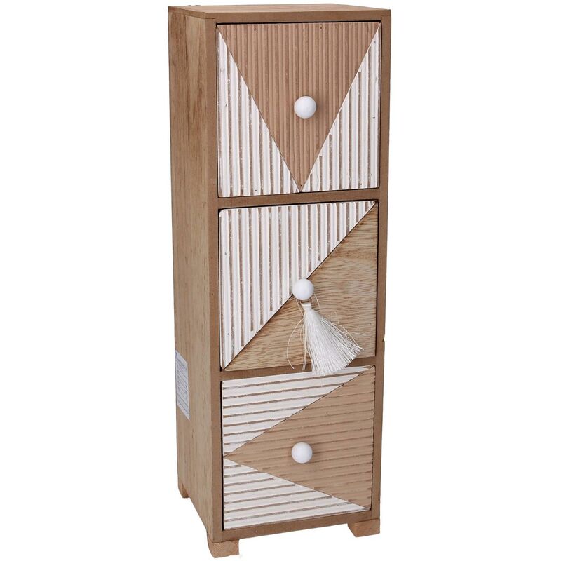 Récipient brun rectangulaire en bois à 3 tiroirs 11,5x11,5h34 cm