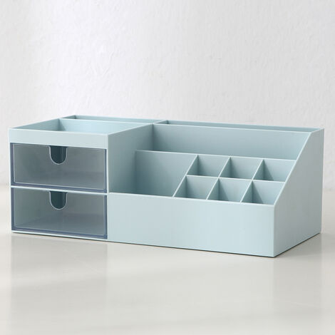 Bote de rangement plastique pour cosmétique petits objets bleu L.24.5 x l.12 x H.9 cm