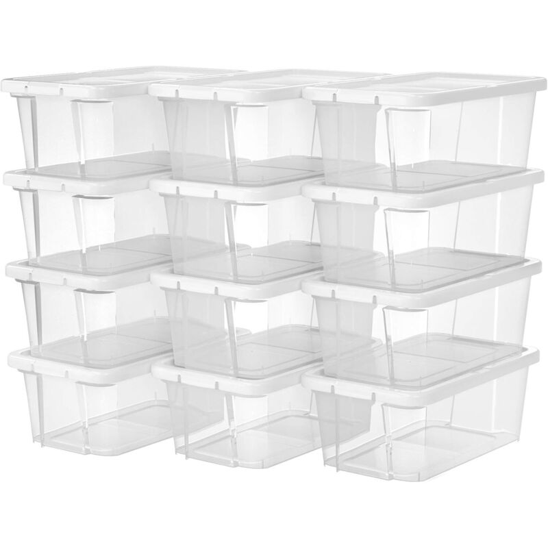 Songmics - Lot de 12 boîtes à chaussures avec Couvercle, Boîte de rangement pour chaussures, outils de couture, Petite boîte, jusqu'à la Pointure de