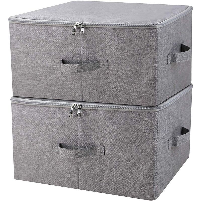 Boîte de rangement pliante avec couvercle à fermeture à glissière et poignées, Panier de rangement avec tissu en lin, séparateurs amovibles pour