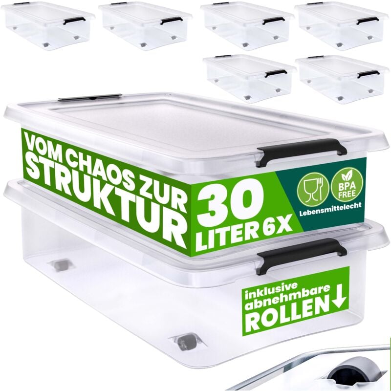 Deuba - Boîte de rangement en plastique transparent empilable sans bpa gain de place caisse de rangement organiseur 6x 30L (de)
