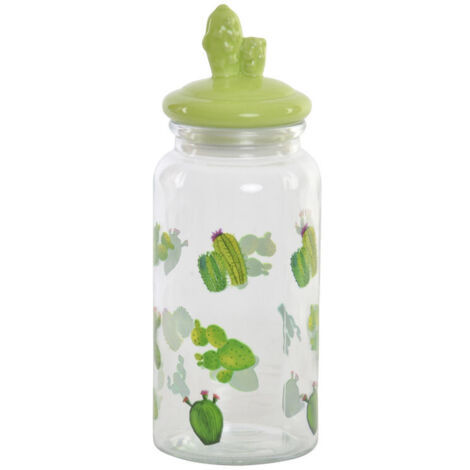 Bote DKD Home Decor Cerámica Cristal Cactus PE Boho (1400 ml) (10,5 x 28 cm)