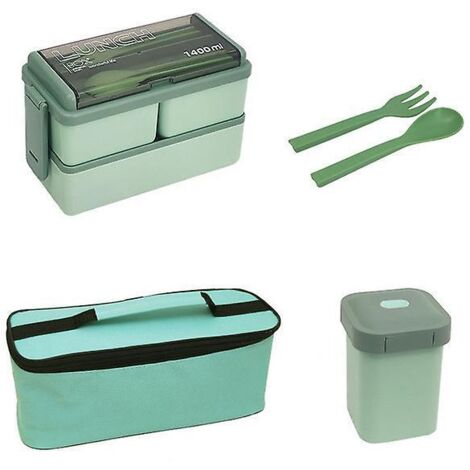 bote  Lunch  3 Compartiments De 1400 Ml - 2 Petites Botes  Collation + 1 Gobelet  Soupe Avec Sac De Conglation Et Ustensiles, Bote De Continuation