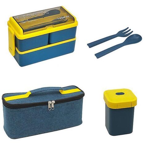 bote  Lunch  3 Compartiments De 1400 Ml - 2 Petites Botes  Collation + 1 Gobelet  Soupe Avec Sac Isotherme Et Ustensiles, Bote De Continuation De