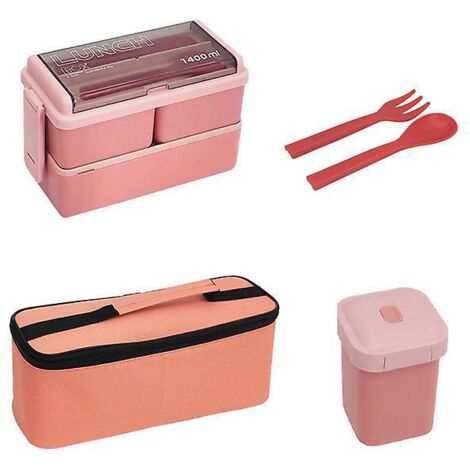 bote  Lunch 3 Compartiments De 1400 Ml - 2 Petites Botes  Lunch + 1 Gobelet  Soupe Avec Sac De Conglation Et Ustensiles, Bote De Continuation De P